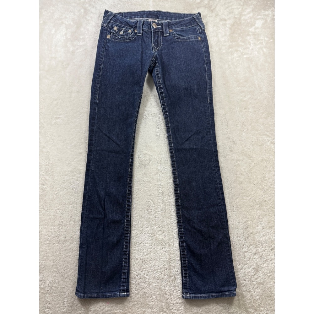 True Religion Womens Straight Crystal Studded Dark Wash Jeans 27 Meas: 28x32.5